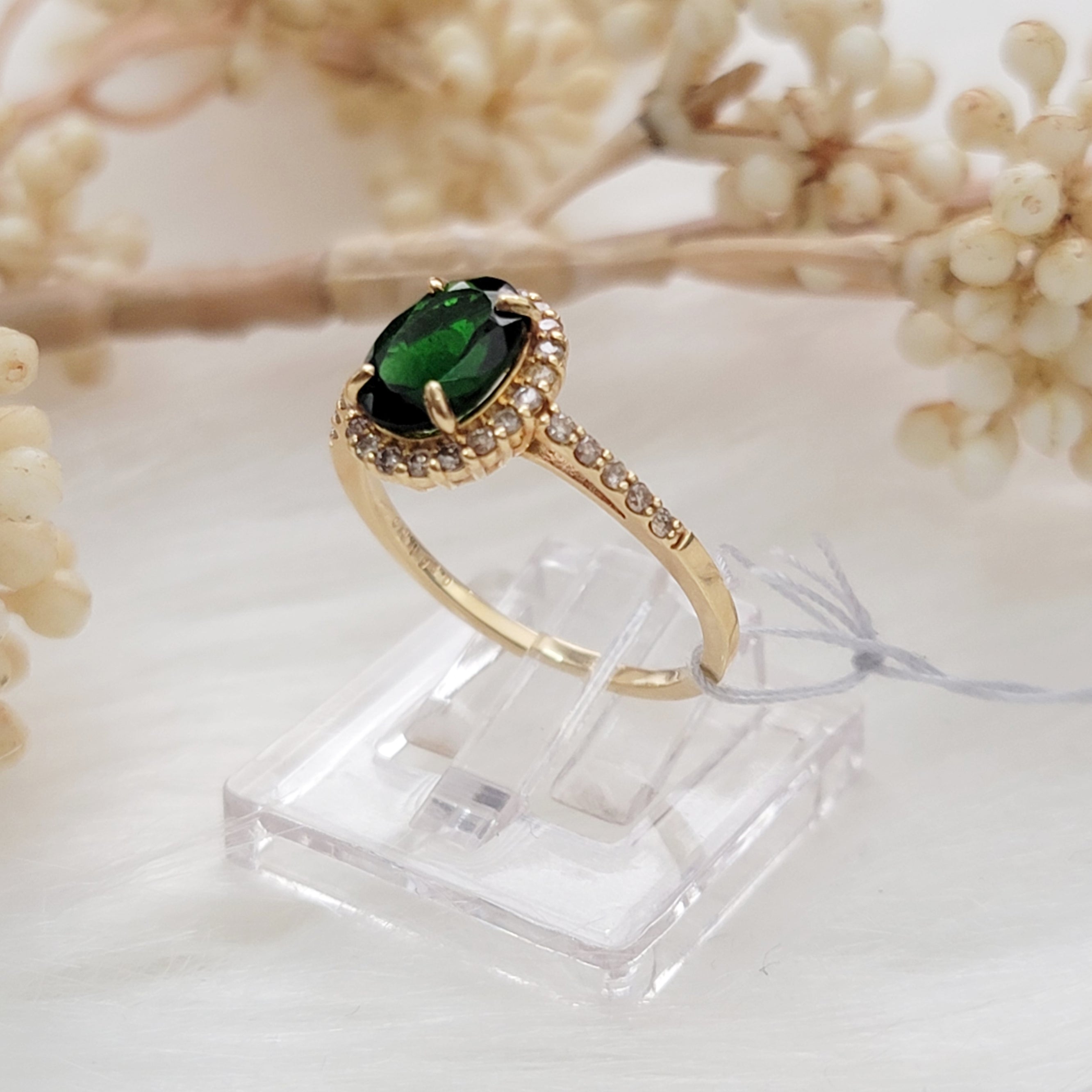 Vintage Chrome Diopside Engagement Ring Art Deco Chrome Diopside Bridal Promise Ring 14k Gold Chrome Diopside Halo outlets Wedding Ring For Women